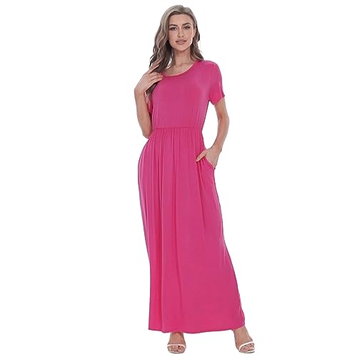 Image of AUOMITH Women's 2026 Summer Short Sleeve Empire High Waist Long Maxi Dress with Pockets