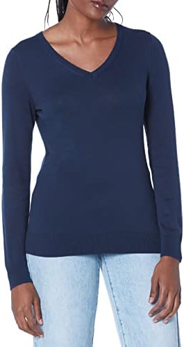 Amazon Essentials Women's Classic-Fit Lightweight Long-Sleeve V-Neck Sweater (Available in Plus Size), Navy, 2X
