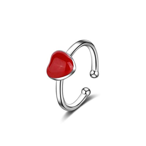 Wiftly Anillos de mujer de plata 925, anillo solitario de moda rojo corazón simple alianza anillos de banda apertura anillo negro regalo de Navidad para mujeres hija ajustable, Plata