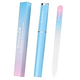Glass Nail File in Case, Glass Fingernail File, Czech File, Double-Sided Etched Nail File for Nail Art & Nail Care, Christmas Gifts Stocking Stuffers (Pink-Blue)
