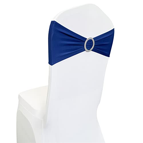 Image of Spandex Chair Sashes Bands, Royal Blue, 100PCS | Stretch Chair Ties Bows, With Buckle Slider, For Wedding Party Banquet Decoration