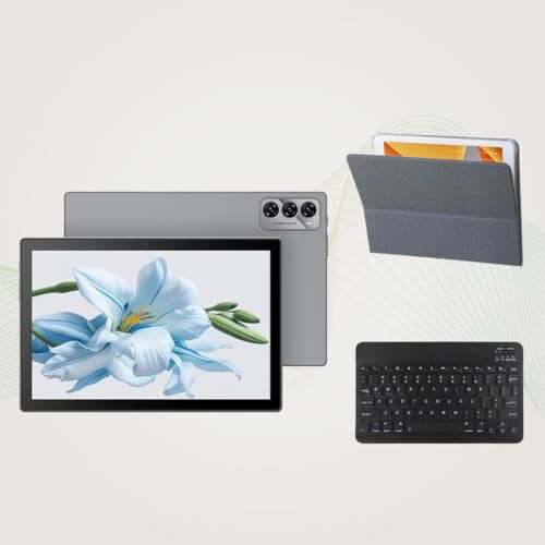 IKALL N18 Plus 10-Inch 4G Android Tablet with Octa-Core Processor, 4GB RAM, 64GB Storage, 6000mAh Battery, Wi-Fi + Calling – with Bluetooth Keyboard & Foldable Back Cover (Grey)