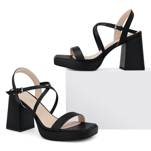 Women Chunky Platform Heels: 3.9 Inch High Heel Prom, Wedding, Party, Square Open Toe Heeled Sandals, Strappy Comfortable Sexy Dressy Shoes3