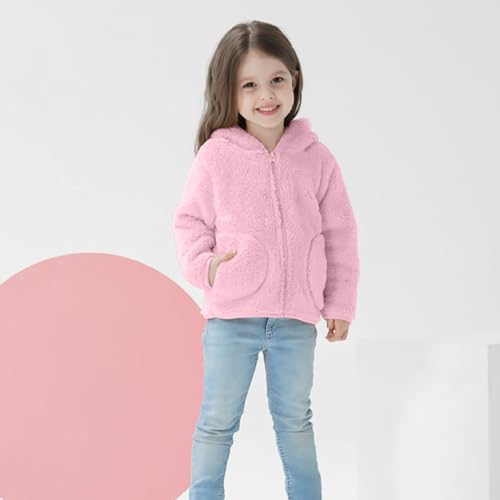 Fleece Zip Up Hooded Coat for Toddler Girls Solid Color Long Sleeve Jacket with Pockets Kids Girls Soft Cute Outwear2