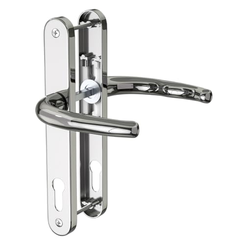 Bwintech 1 Set Polished Chrome UPVC Door Handle Set Stainless Steels 304 92mm Backset 210mm Screw Hole Distance 243mm Plate Length Front Door Handles for UPVC Door