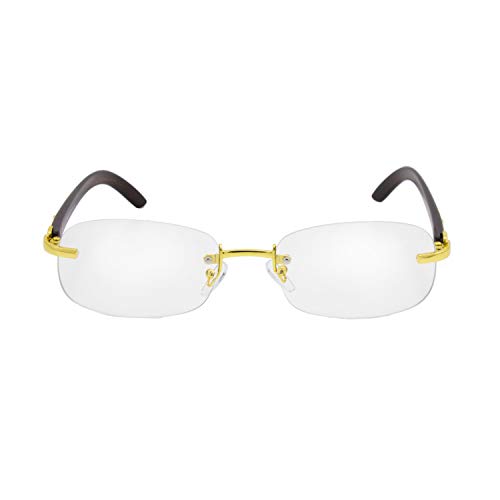 Image of TZ Promise For Men's Gold Color Wood Effect Metal Frames Vintage Style Retro Eye Clear Lens Glasses