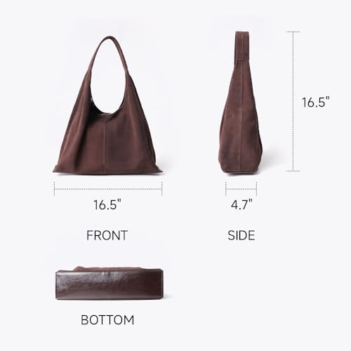 VAKAER Genuine Suede Leather Hobo Bag for Women, Slouchy Oversized Crescent Shoulder Tote Purse with Detachable Zip Pouch (Coffee) by VAKAER - Used condition - Image 3