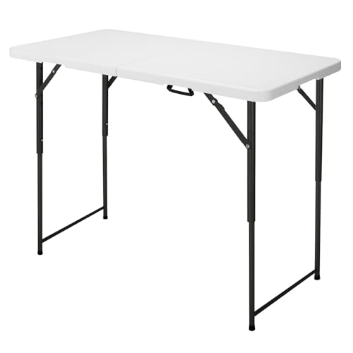 FROASISPRO 4ft Folding Table, Portable Fold-in-Half Adjustable Height Utility Table for...