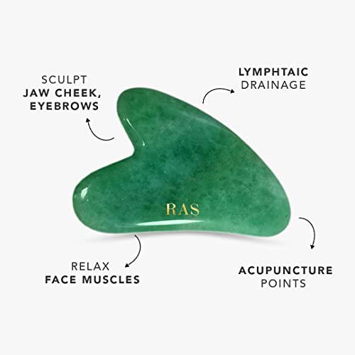 RAS Luxury Oils Jade Gua Sha Face Massage Tool for Glowing Skin & Reducing Stress & Eye Puffiness Made With Authentic Green Stone Tool To Relax Muscles, Tone Face, Reduce Fine Lines | 1 piece