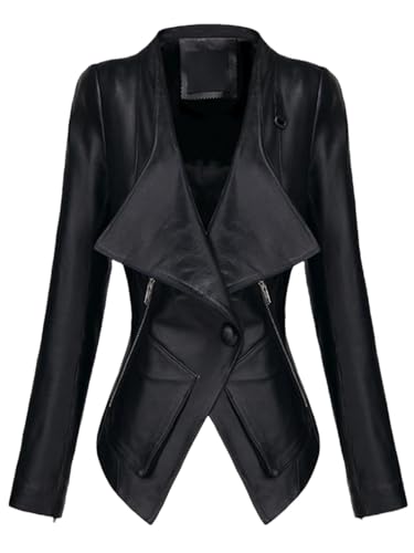 Short PU Leather Jacket Long Sleeve One Button Slim Fit Leather Jackets And Coats For Women