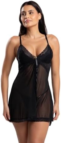 IMI Lingerie Camisola Louise, Tule e Renda, Sem Bojo, com Fenda F...