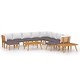 vidaXL 12 Piece Garden Lounge Set in Solid Acacia Wood with Comfortable Cushions and Versatile Configuration - Ideal for Patio, Terrace or Garden Use
