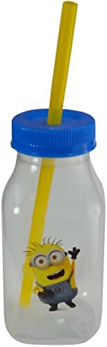 Zak Designs Minions Kids Milk Bottle with Lid and Straw, 10 Ounce