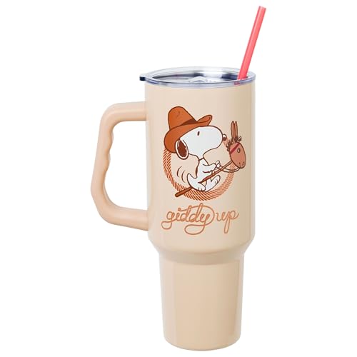Image of Silver Buffalo Peanuts Western Howdy Partner 40oz Stainless Steel Tumbler w Handle