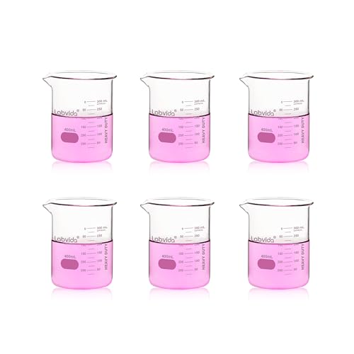 Labvida 6pcs 400ml Upgrated Thick Glass Beakers, Griffin Low Form Beaker Set with Double Scale,3.3 Boro, LVA029