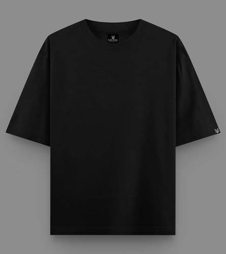 Image of 100% Pure Cotton Unisex Oversized T Shirt Combo Pack of 2 Heavy Premium Fabric Breathable Lightweight Drop Shoulder Baggy Fit Printed Graphic Tshirt for Men Women Black