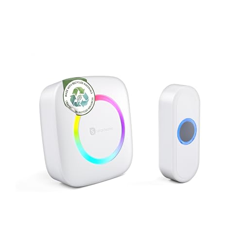 Smartwares Wireless doorbell Set - Portable Chime and Push Button - 300 m Range - 36 melodies - LED Ring - 85 dB - 4 Sound Level & Mute Function - White - PD-4922