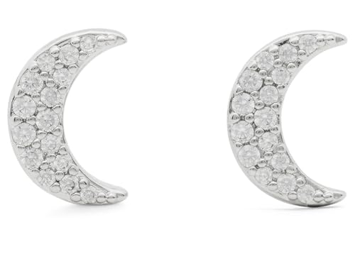 kate spade new york You're A Gem Pave Moon Studs, Clear/Silver Moon, One Size