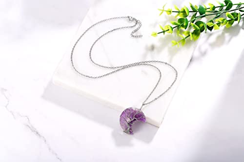 XIANNVXI Tree of Life Wire Wrapped Crescent Moon Pendant Necklace Reiki Healing Crystal Stone Necklaces Natural Gemstone Quartz Jewelry for Women