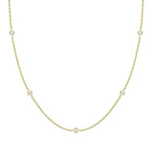 PAVOI 14K Gold Plated Station Necklace – Simulated Diamond BTY Layering Necklaces – Womens CZ Chain