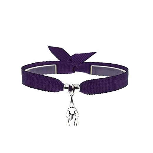 BDM Pulsera cofrade. Regalos de semana santa, nazarenos, costalero, figura religiosa, pulsera de tela morada de cofradía con colgante de nazareno. Pulsera hombre y mujer