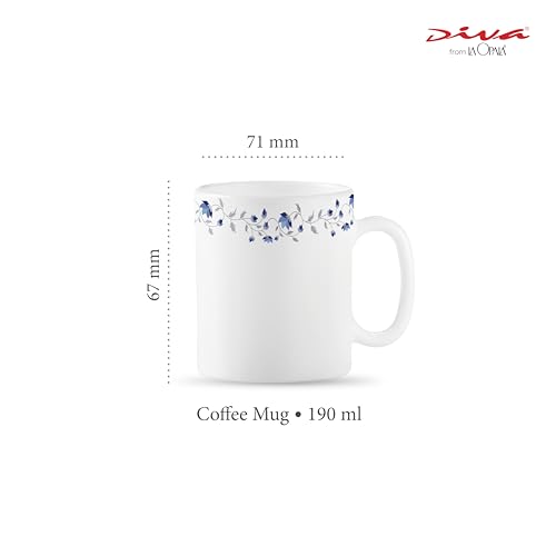 Image of La Opala Diva, Opal Glass Crockery | Coffee Mug Cylinder Regular, Set of 6 | Blue Mystique, 190 ml | for Tea & Coffee | Microwave Safe | 100% Vegetarian | Extra Strong | Super Light | Super White