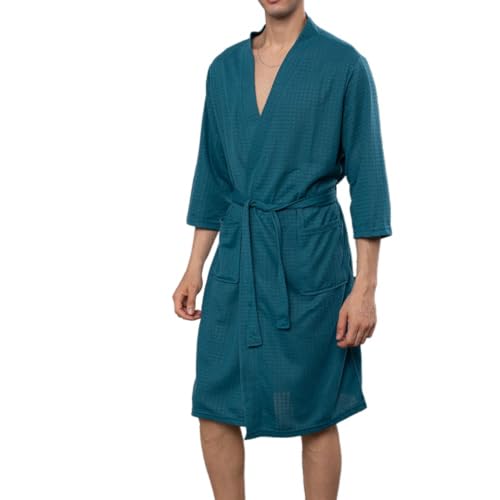 Men's Waffle Knit Robe Soft Comfy Knee Length Long Sleeve Bath SPA Hotel Hot Tub Bathrobe w/Pockets2