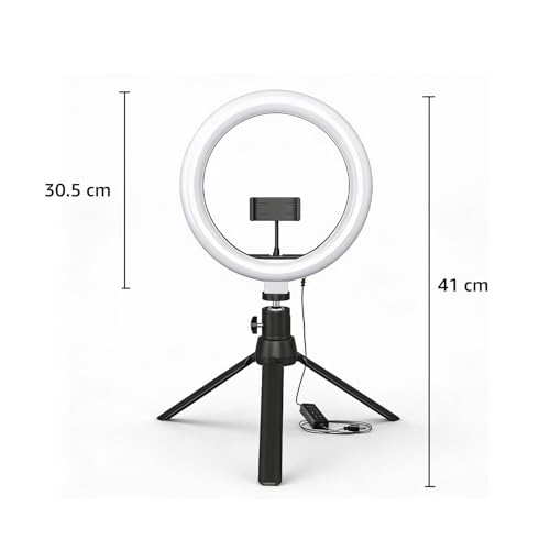 Image of Amazon Basics 12-inch Professional LED Ring Light with Tripod Stand | 3 Color Temperature Modes | 10 Brightness Settings | Suitable for Photoshoot, Makeup, Videography