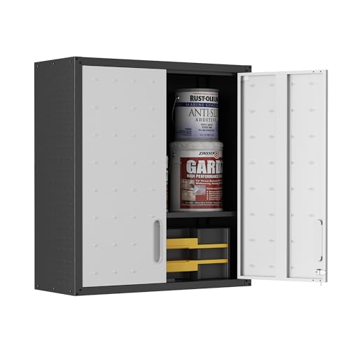 OPTYMIRA Garage Wall Cabinet Metal Storage Cabinet with Lock Wall Mounted Heavy Duty Steel Tool Cabinet with 2 Doors Hanging Cabinet for Garage Warehouse Bathroom Kitchen,Assembly Required