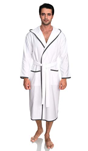 TowelSelections Men’s Robe, Cotton Lined Hooded Terry Bathrobe Large/X-Large White-Gray