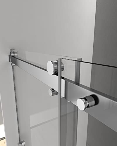 Sunrosa Semi-Frameless Glass Shower Door 59-2/8"×60", Single Sliding Shower Door With Handle, Bathtub Shower Door With Tempered Glass, Aluminum Shower Door For Bathtub In Chrome #TOP2