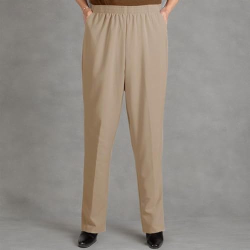 Viviana Women's Plus Size Elastic Waist Pull-On Shaped Fit Dress Pants with Pockets - Khaki - 22W3