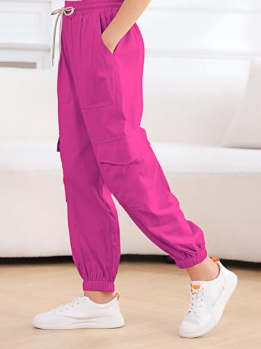 Image of Girls Cargo Pants Elastic Waist Casual Jogger Pants for Girls Streetwear Loose Parachute with Pockets 7-14Years