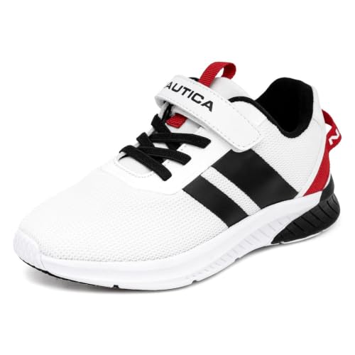Nautica Kids Boys Youth Athletic Running Shoe|One-Strap Bungee Sneakers|Little Kid-Big Kid Sizes Performance and Style-Manalapin Boys-White Black Red Pop-Size 13 - image 1