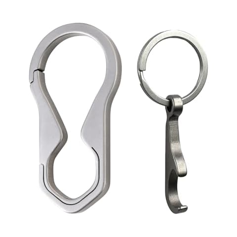 SHEICAP Bundle of Titanium Carabiner Keychain and Bottle Opener, Small Keychain Beer Bottle Opener Can Opener Cover
