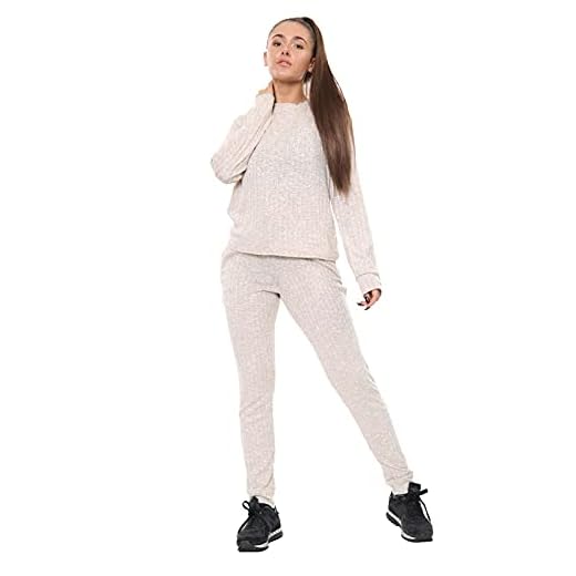janisramone Dam damer Marl stickad ribbad lounge-kläder sweatshirt underdel 2 st Co-ords set casual träningsoverall