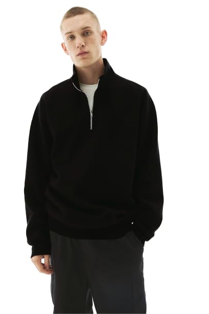 Image of Zip-Top Sweatshirt for Men|Fleece Material |Full Sleeves Jumper Men|Winter Wear | Hooded Neck |Regular Fit Long Sleeve Mens Sweatshirt Black