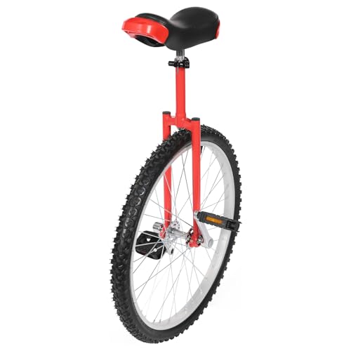 MOQNISE 24 Inch Wheel Unicycle Adjustable Height Outdoor Unicycle with 2 Pedals, Red Cycling Wheel for Outdoor Sports Enthusiasts Weight Limit 154lbs