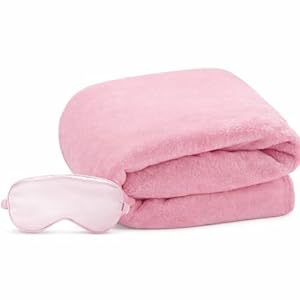 Travel Blanket, Airplane Blanket, Ultra-Soft, Warm & Lightweight, 65×40 in, Outdoor Blanket Essentials for Women, Men & Kids, Included Eye Mask, Luggage Sleeve & Backpack Clip Pink