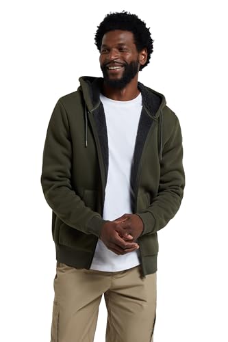 Mountain Warehouse Dalton Mens Borg Lined Hoodie - Fleece Lining, Adjustable Hood, Zipped closure, Kangaroo Pocket Top - Best for Autumn Outdoors, Winter, Walking Dark Khaki XL