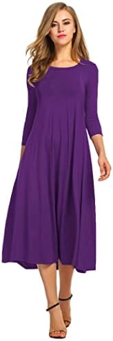 HOTOUCH Womens Solid Vintage Summer Shift Tunic Midi Dress Purple, Large