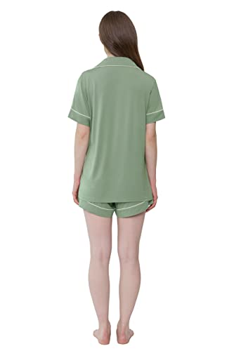 Image of Cherrydew Women Bamboo Viscose Super Soft Comfy Summer Cooling Short Sleeve Button Down Pajama Shorts Set S-XXL