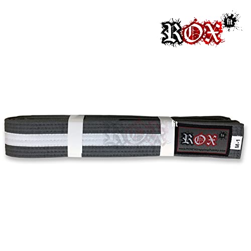 Rox Fit Bjj Belt Kids Size - Kid’s Size Brazilian Jiu-Jitsu Belt 100% Cotton Durable Lightweight Design Bjj Gi Belts Grey (M00, Grey With White Stripes) #TOP3