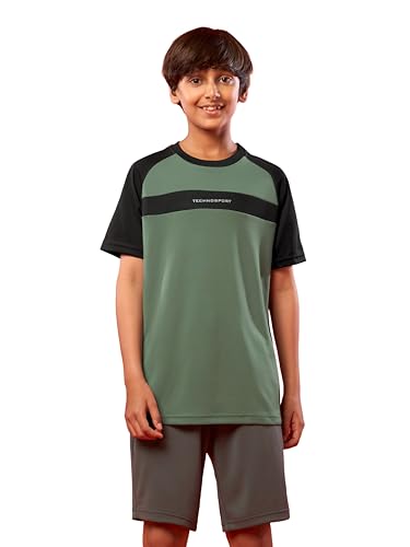 Image of TECHNOSPORT Boy's Polyester Slim Fit Crew Neck Half Sleeve T-Shirt with Technocool+, Anti Microbial Propeties for Sports and Regular Use