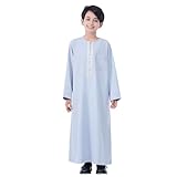 GladThink Boy's Robe National Thawb Middle Eastern Dubai Arab Boy Long Sleeved Thobe Light Gray 140
