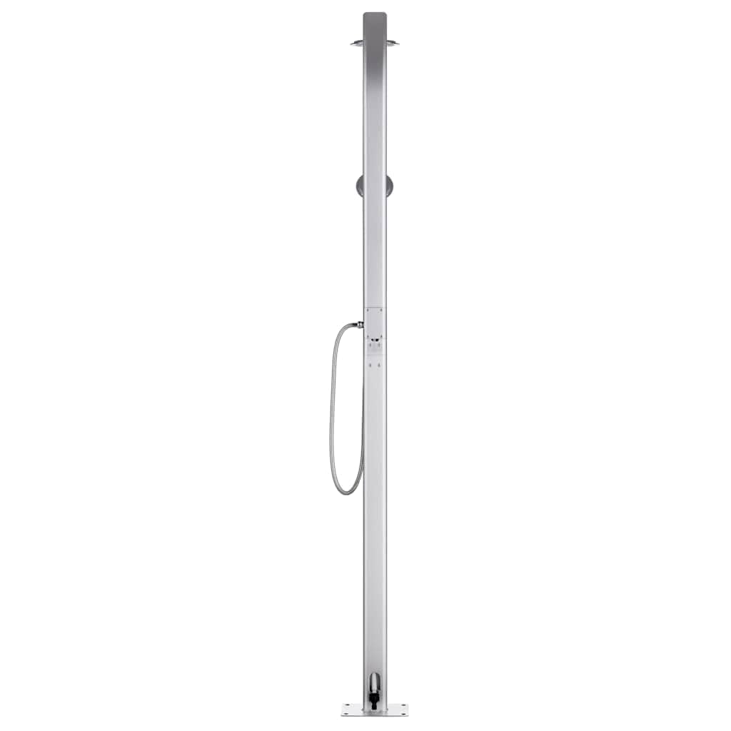 Ducha de jardín con base gris de aluminio de 220 cm de alto, incluye ducha de mano con manguera de 1,5 m, placa de suelo WPC de 80 x 62 cm, ideal para jardín, piscina, terraza