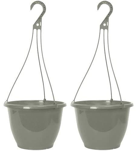 Muddy Hands Set of 2 – Grey 5.7 Litre Plastic Hanging Basket Planters Outdoor Garden Round Flower Plant Pots Decoration