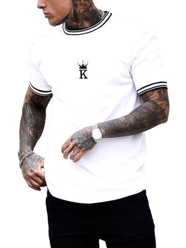Ropa, Sports SOLY HUX - playera de manga corta con cuello redondo y estampado de letras de corona para hombre, Blanco/ negro, M