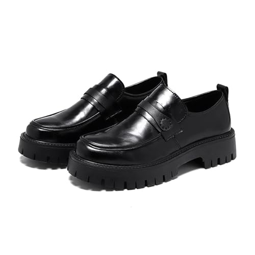 Men's Black Platform Lug Sole Loafers Comfortable Non-Slip Soft Sole Slip-on Dress Shoes