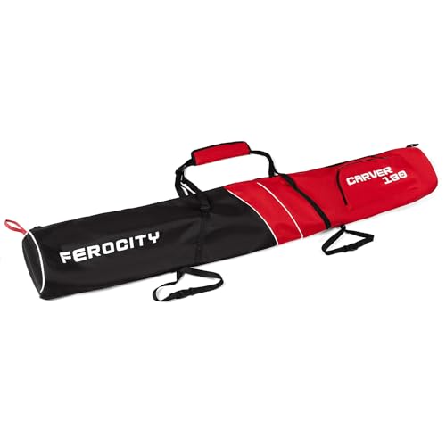 Ferocity Juego Premium de Bolsa para esquíes y Botas de esquí para 1 par de esquíes-Bastones-Zapatos-Casco | 180 cm | con Bolsa de cordón y Bolsillo Lateral Color Rojo Y Negro [053] - imagen 4